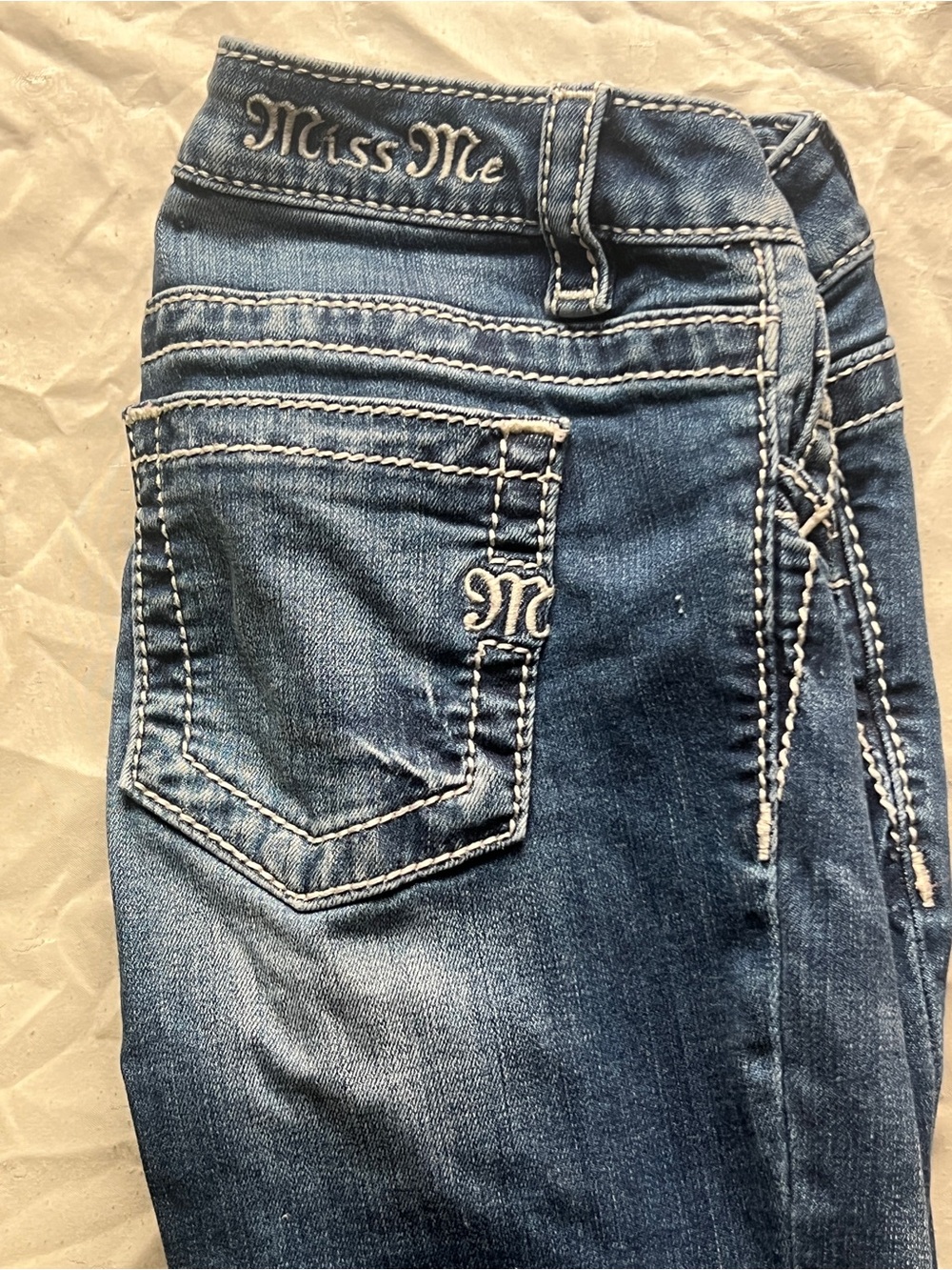 Miss Me Dark Blue Straight Leg Jeans with Embroidered Back Pocket